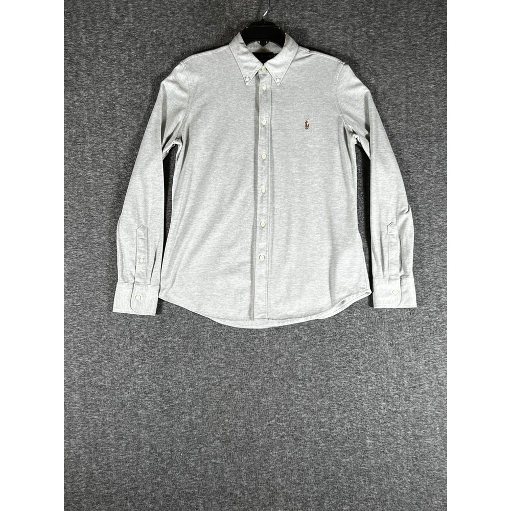 Ralph Lauren Mens Knit Oxford Shirt Heather Grey Long Sleeve Button Down XL
